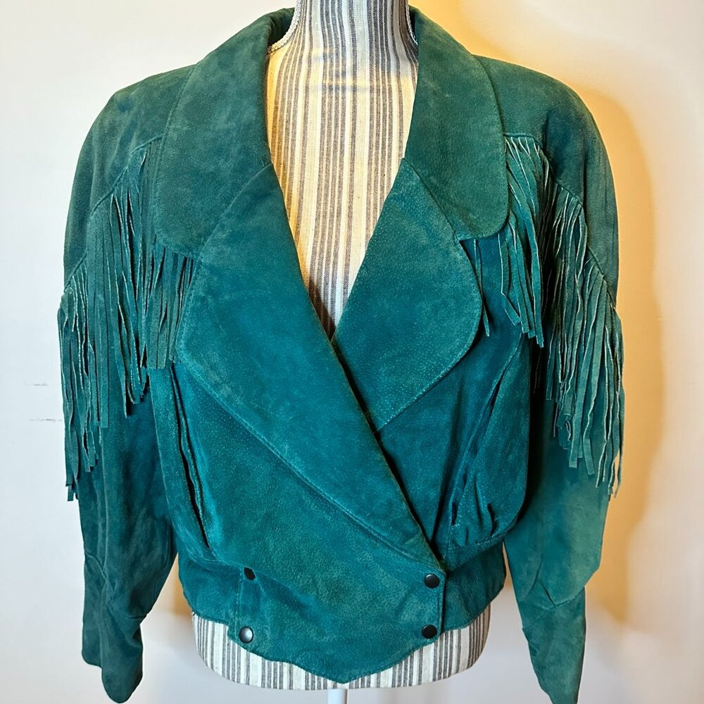 Outerwear by Phoenix Green Vintage Fringe Suede Leather Jacket Large